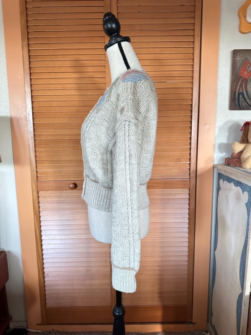 Vintage 1980s Liz Claiborne Cardigan: Hand Embroidered Knit Wool Sweater - Picture 5 of 14